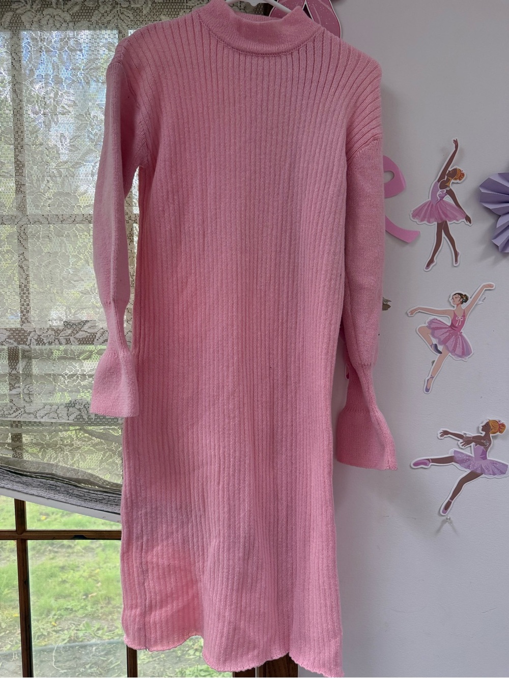 SHEIN Pink Long Sleeve Ribbed Knit Dress
